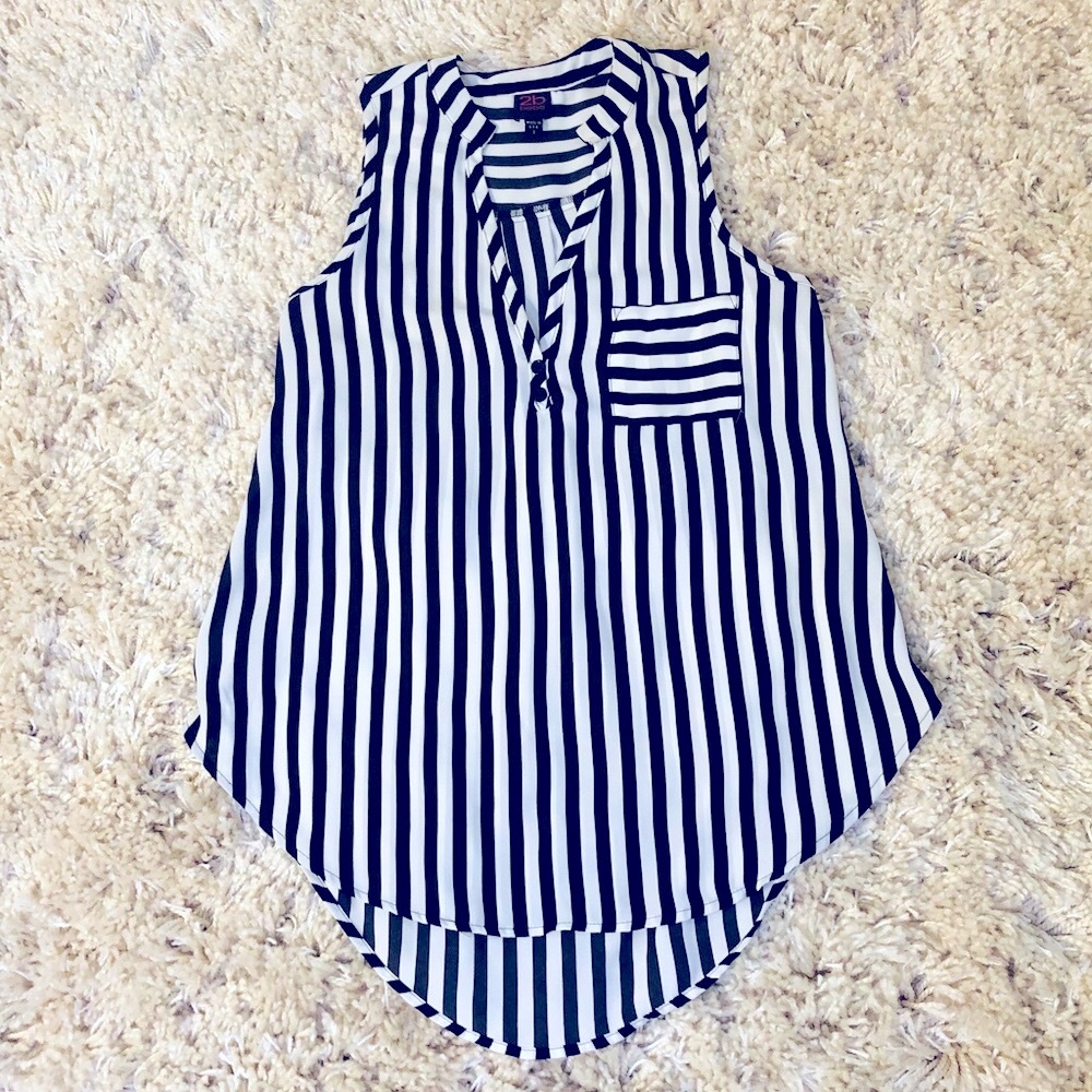 Bebe Black & White Striped Sleeveless Blouse, S